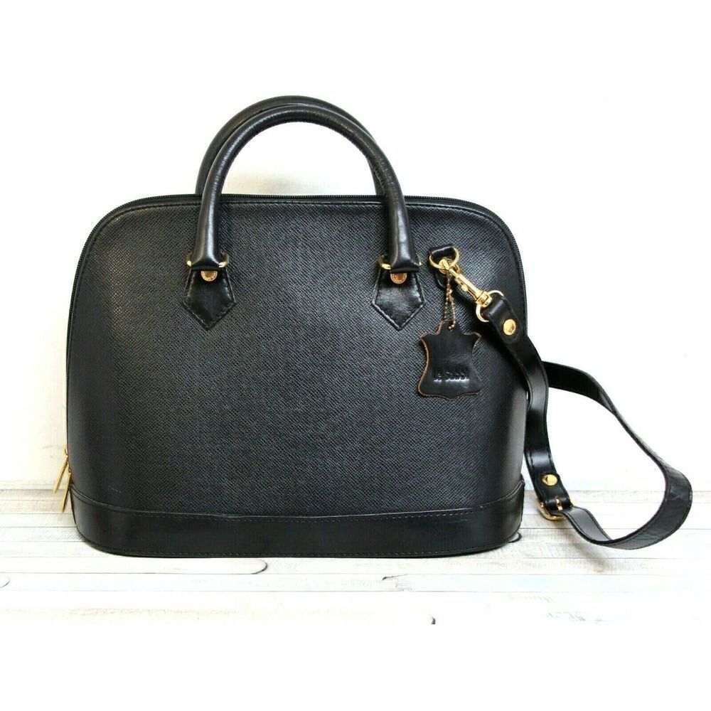 LRG LE SABBI BLACK GENUINE LEATHER ZIP TOP BOWLER SATCHEL HANDBAG SHOULDER BAG